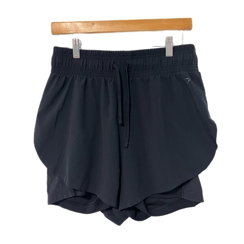 Gymshark 2-in-1 Running Shorts Women M Black Lined Athletic